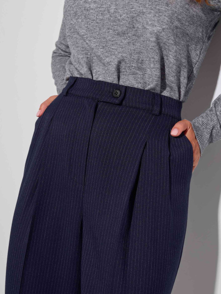 Брюки-палаццо женские из вискозы в полоску, темно-синие