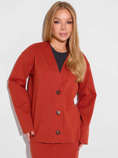 Кардиган трикотажный со съемным поясом, терракотовый