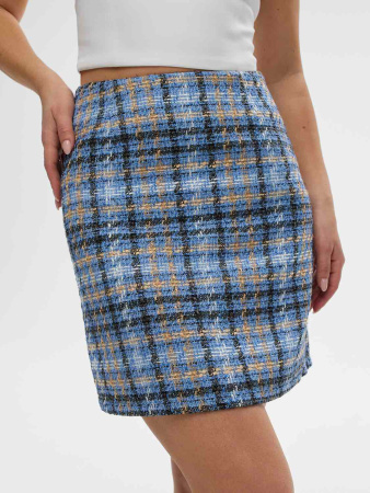 Юбка из твида с в клетку, голубая