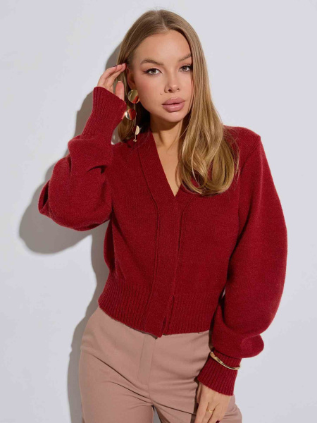 Кардиган с объемными рукавами, бордовый
