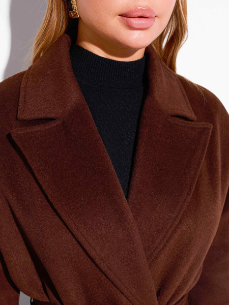 Двубортное женское пальто классическое, горький шоколад 