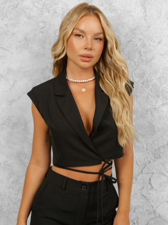 Жилет женский укороченный на завязках, черный