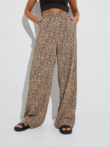 Брюки-палаццо женские на резинке, бежево-черные