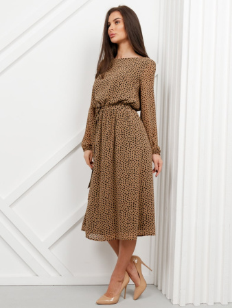 Платье женское классическое, бежево-черный леопадр