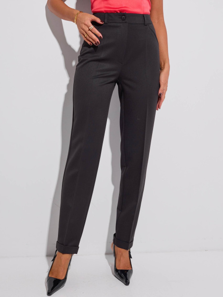 Брюки женские классические с резинкой в поясе из вискозы, черные 