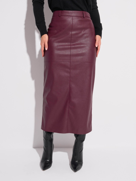 Юбка-миди из экокожи, марсала