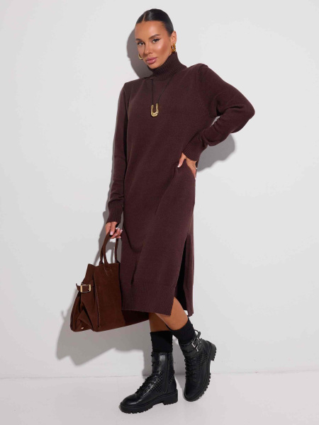 Платье трикотажное оверсайз, темный шоколад 