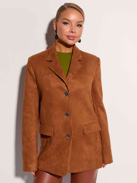 Жакет оверсайз из экозамши, коричневый 