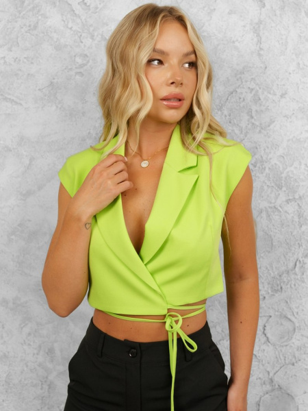 Жилет женский укороченный на завязках, лайм