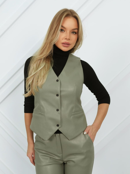 Жилет женский классический из экокожи, оливковый
