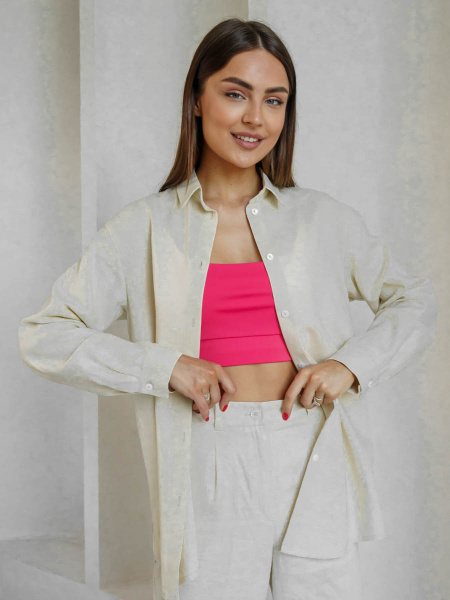 Рубашка женская льняная, бежевая