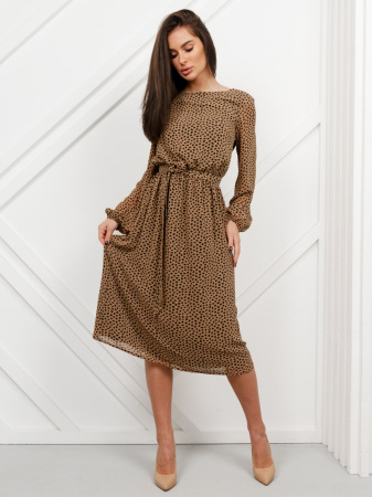 Платье женское классическое, бежево-черный леопадр