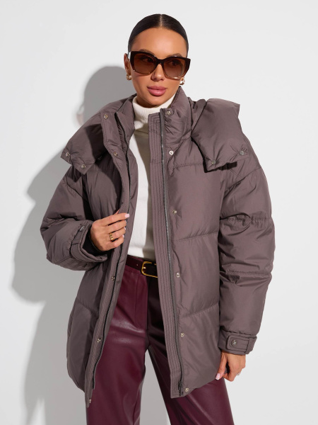 Зимний пуховик удлиненный с капюшоном, графит