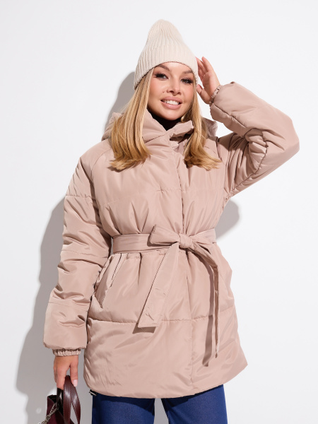 Полупальто женское зимнее с капюшоном, бежевое