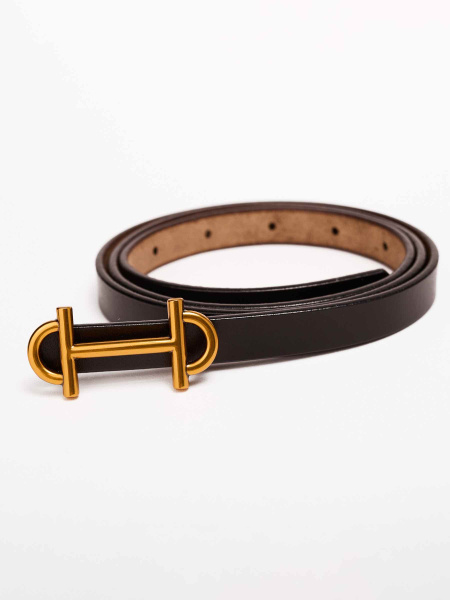 Ремень узкий из натуральной кожи, черный