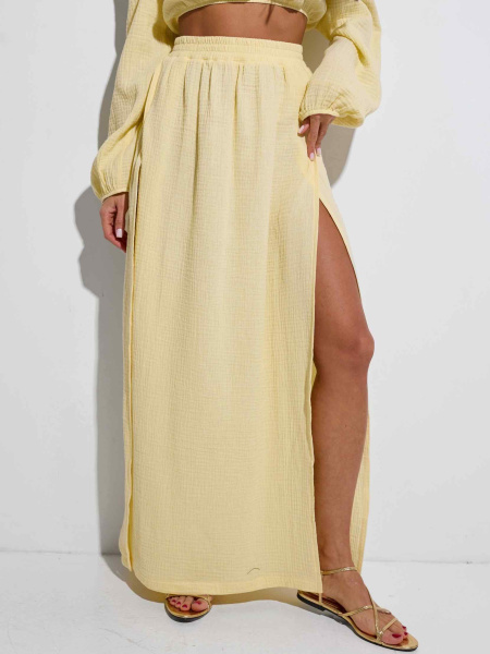 Юбка-макси с разрезами из муслина, желтая