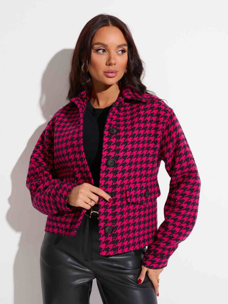 Куртка-рубашка женская из твида, черный-фуксия