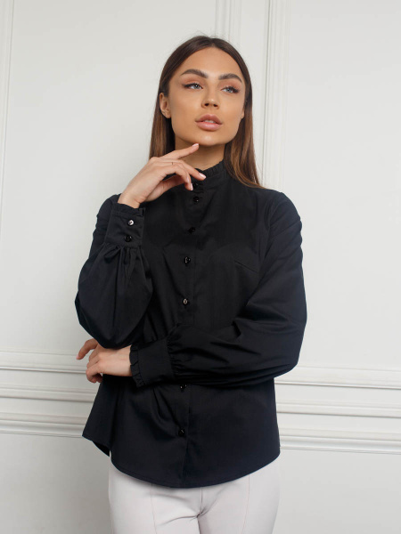 Блузка женская с воротником-стойкой, черная