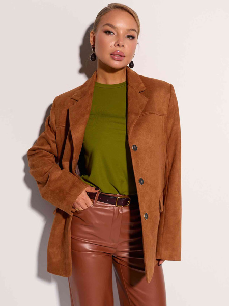 Жакет оверсайз из экозамши, коричневый 