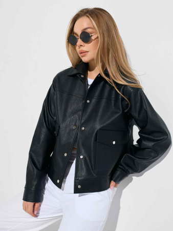 Куртка-рубашка женская из эко-кожи, черная