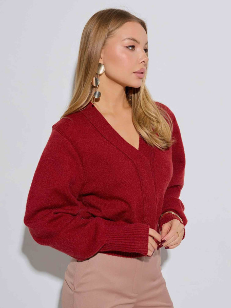 Кардиган с объемными рукавами, бордовый
