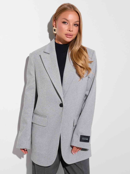 Пальто-пиджак с поясом, светло-серое