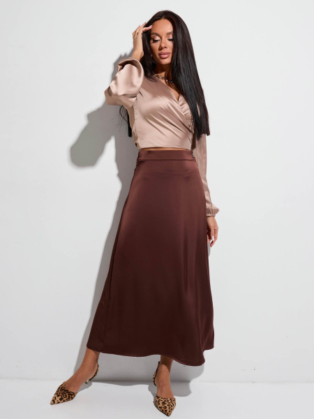 Юбка-миди атласная, горький шоколад