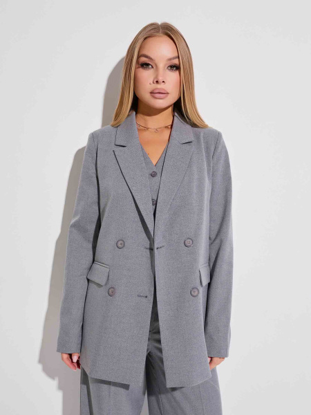 Женский жакет двубортный из вискозы, теплый серый