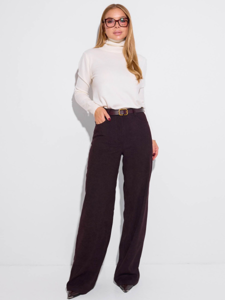 Брюки свободного кроя из вельвета, горький шоколад 
