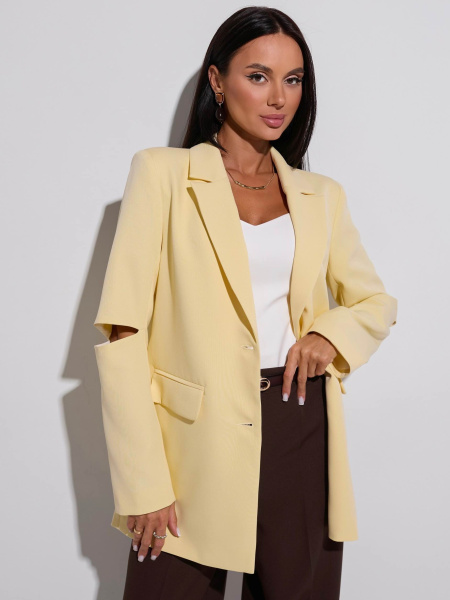 Жакет женский оверсайз с разрезами, светло-желтый