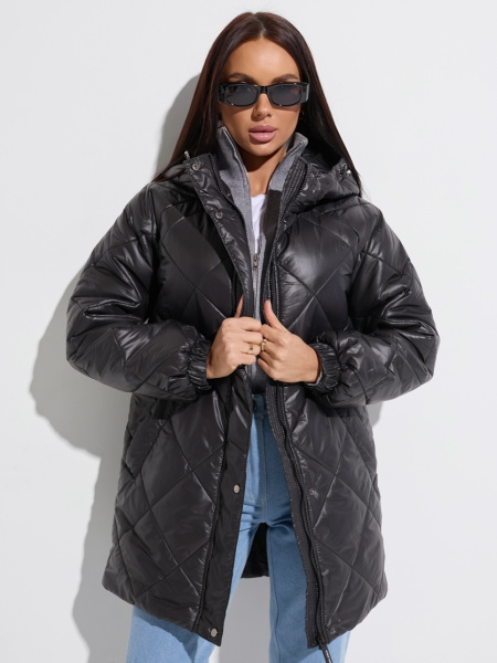 Женское полупальто демисезонное стеганое, графит