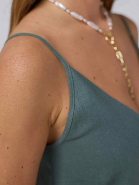 Льняной топ на завязках, серо-зеленый