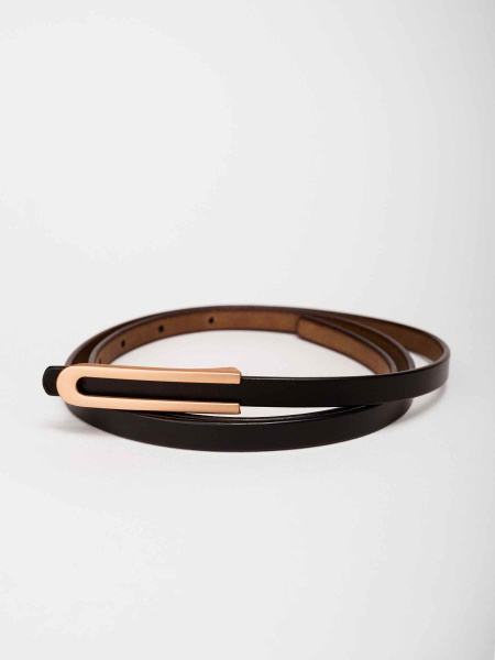 Ремень кожаный тонкий, черный