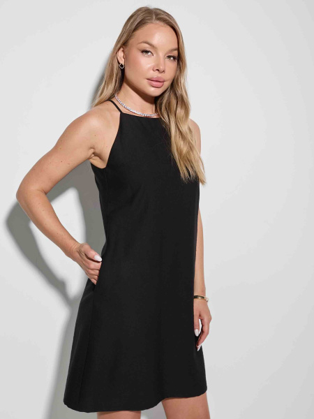 Платье мини летнее на бретельках, черное