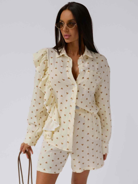 Рубашка с рюшами из муслина, бежевая