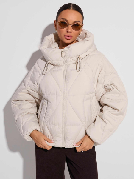 Зимний пуховик укороченный с капюшоном, светло-серый