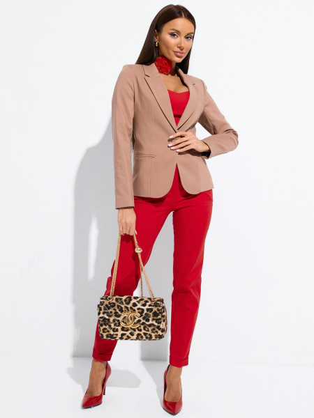 Женский приталенный жакет из хлопка, темно-бежевый