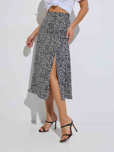 Юбка-миди с разрезом сбоку, черно-белая