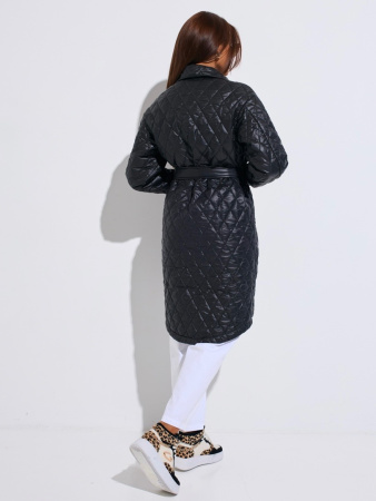 Пальто женское стеганое с накладными карманами, черное