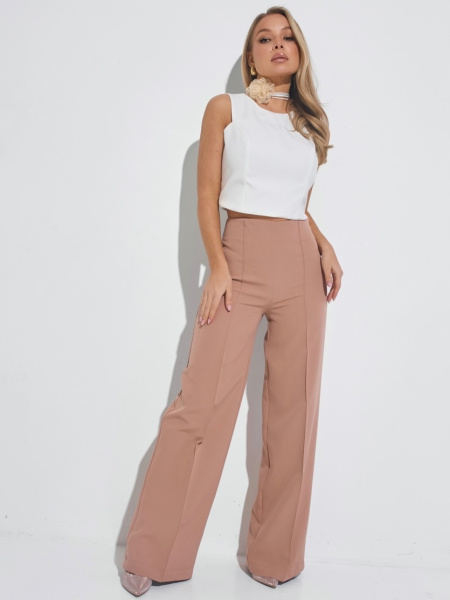 Брюки-палаццо женские со стрелками, кофейные