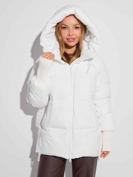 Зимний пуховик с капюшоном и высоким воротником, жемчужно-белый 