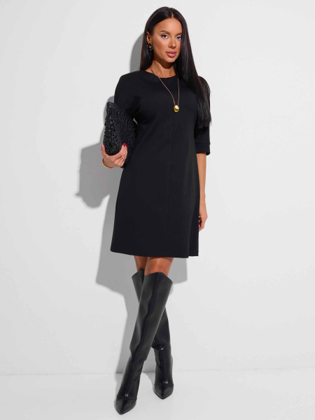 Платье женское трикотажное с рукавом 3/4, черное