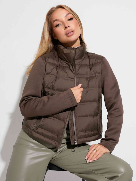 Женский демисезонный пуховик с рукавами из неопрена, зеленый