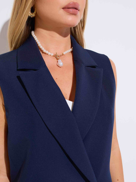 Жилет женский удлиненный двубортный, темно-синий