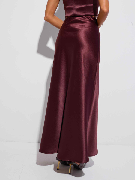 Атласная юбка-макси, горький шоколад 