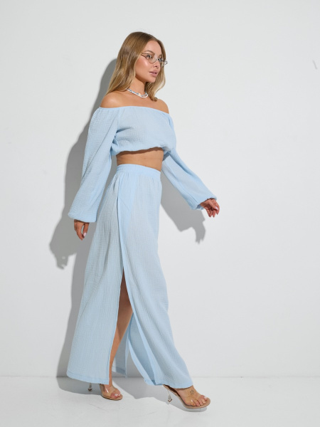 Юбка-макси с разрезами из муслина, светло-голубая