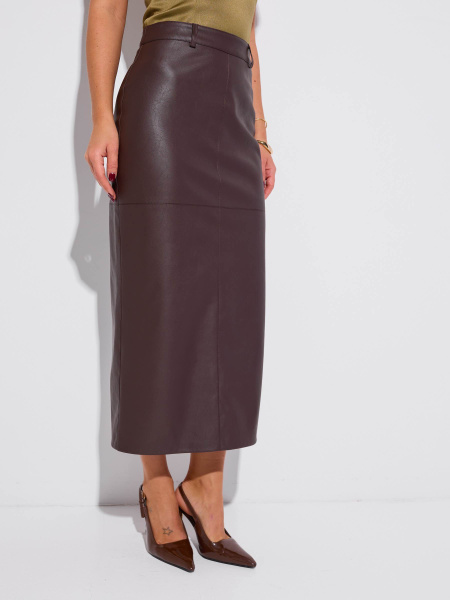 Юбка-миди из экокожи, горький шоколад 