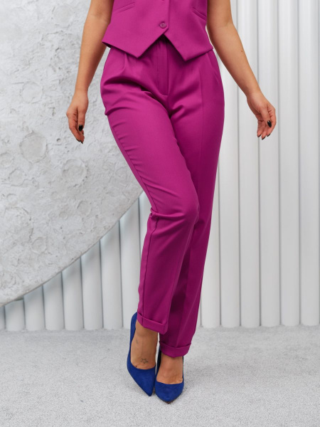 Брюки женские прямые с отворотами из вискозы, сиреневые