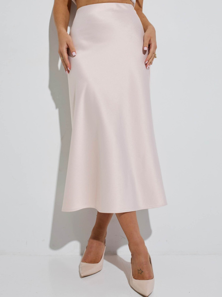 Атласная юбка-миди, бежевая