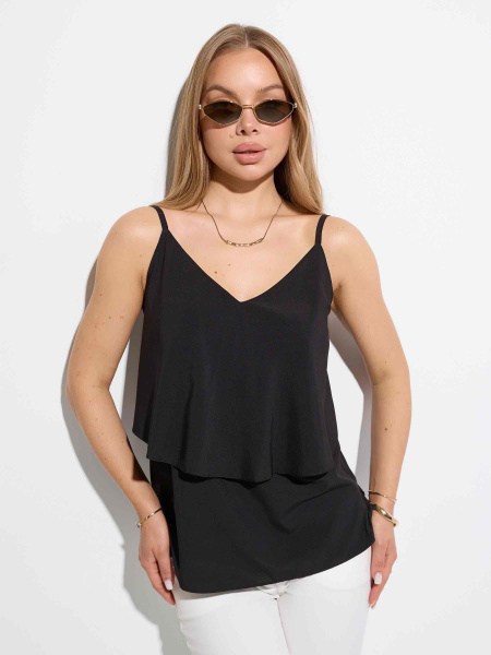 Женский топ на бретельках с воланом, черный Женский топ на бретельках с воланом, черный